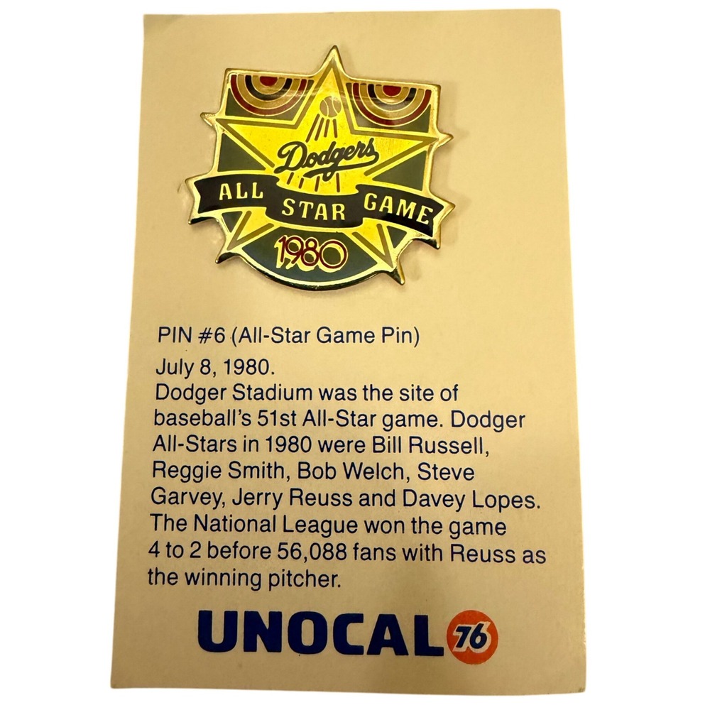 Vtg 1980 MLB All-Star Game Pin Los Angeles Dodgers Dodger Stadium Unocal 76 NEW